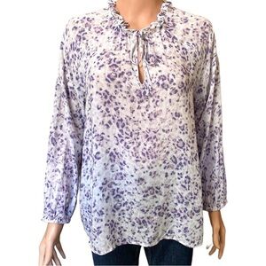 Cloth & Stone Flowy Anney Blouse Keyhole Tie Neckline Ruffle Size Medium